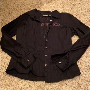 Long Sleeve Black Harley Button Up
